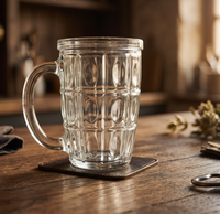 Offre Spéciale : Chope à Bière en Verre Gaufré à Motif Quadrillé avec Poignée, Verre Épais Transparent pour Bière, Jus, Eau et Boissons Glacées
