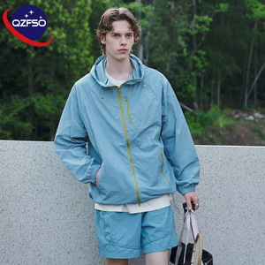 QZFSO Custom Streetwear <b>Lightweight</b> Mesh Zip up Windbreaker Breathable Quick-dry Polyester Sun Protection <b>Jacket</b> With Hood - Product Image 5