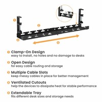 CC11-10-2 Plateau de gestion de câbles perforé extensible sous le bureau, fixation par pince, en acier, support de rangement pour câbles haute résistance pour la maison et le bureau