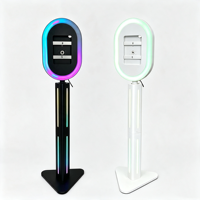 Kios Foto Booth Selfie Oval Portabel dengan Lampu LED RGB, Stand iPad, dan Alas Segitiga untuk Sewa Acara Pernikahan dan Ulang Tahun