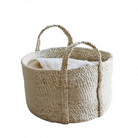 Panier de rangement circulaire en jute tressé à la main, naturel et écologique, avec poignées, taille et logo personnalisables, organisateur de vêtements multi-usages