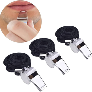 Silbato de acero inoxidable con cordón, duradero, para deportes, árbitros, entrenadores, uso en exteriores, bocina metálica para juegos y rescate - Product Image 3