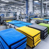 Serviette de séchage automobile en microfibre chenille multicolore, bords noirs, sans peluches, pour le detailing automobile, vente en gros
