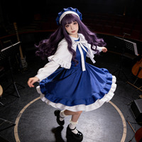 Costume de scène Lolita bleu pour femme, style demoiselle d'honneur, avec volants et nœuds, idéal pour les performances d'anime et d'idoles - Vente en gros