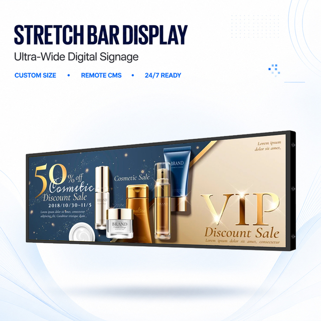 Ultra Wide Advertising Screen 35 37 43 Inch Stretched Bar TFT LCD Display Monitors for Retail Shelf Advertising and Supermarket