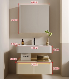 Wholesale Custom High-quality, Simple European-style Luxury Wooden Floating Bathroom <b>Vanity</b> with Sink and <b>Mirror</b> - Product Image 5