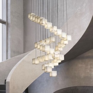 Modern Minimalist Square Box <strong>Natural</strong> Marble Pendant <strong>Light</strong> Spanish Alabaster <strong>Shade</strong> for Hotel Lobby Living Room Kitchen Island - Product Image 4