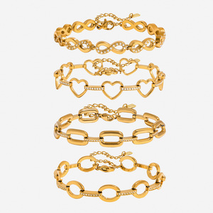 Fashion Chain Link <b>Bracelet</b> Set Gold Tone Rhinestone Heart <b>Infinity</b> Oval Geometric Design Gift Jewelry for Women - Product Image 1