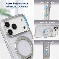 Étui de téléphone portable de luxe transparent en PC+TPU, compatible avec la charge sans fil magnétique rotative à 360°, antichoc, de haute qualité, avec protection d'objectif