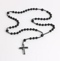 Collier pendentif croix en pierre naturelle pour homme, hématite, œil de tigre, turquoise, perles de pierres précieuses, chapelet, bijoux chrétiens