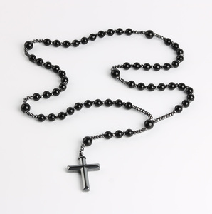 Collar con Colgante de Cruz de Piedra Natural para Hombre, Hematita, Ojo de Tigre, Turquesa, Rosario de Piedras Preciosas, Joyería Cristiana - Product Image 5