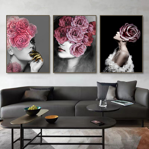 Style nordique décor à la maison affiche salon mur Art photo <span class=keywords><strong>fleur</strong></span> sur la tête avec or femmes peinture à l'huile impression sur toile - Product Image 2