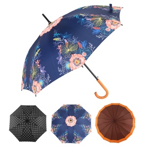 Parapluie droit semi-automatique anti-vent avec poignée en bois et crochet en fibre de verre, panneaux en pongee, toutes saisons, cadeau publicitaire - Product Image 2