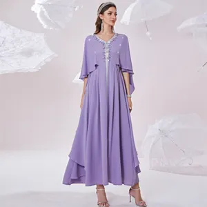 New Fashion Elegant Short Dolman Sleeve Long Maxi Evening Dress Dubai Abaya Muslim Kaftan Formal Prom Gown Jilbab