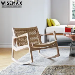 WISEMAX FURNITURE Mecedora de madera maciza moderna clásica, muebles de sala de estar, cuerda trenzada para el hogar, de ratán sillón reclinable, silla de ocio