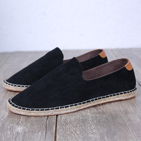 Espadrilles pour hommes à enfiler, style pêcheur, en lin et paille tressés, dessus en PU, semelle intermédiaire en jute, semelle extérieure en caoutchouc respirante