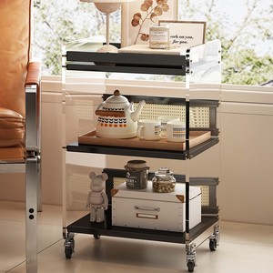 Mesa auxiliar de suelo para sofá, mesa de centro pequeña móvil para sala de estar, carrito creativo color crema, mesita de noche de lujo ligero - Product Image 2