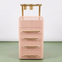 Chariot de rangement mobile compact pour salon de coiffure, avec poignée dorée et tiroirs multiples, vente en gros usine