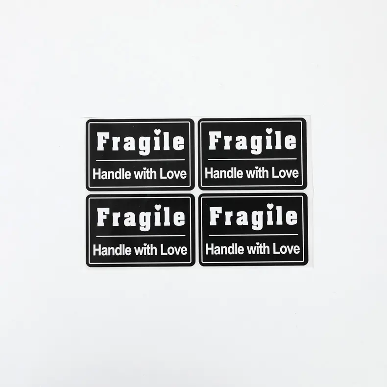 Black Vinyl Sticker Paper Die Cut Custom Logo Fragile Sticker Tape For Packaging Seal