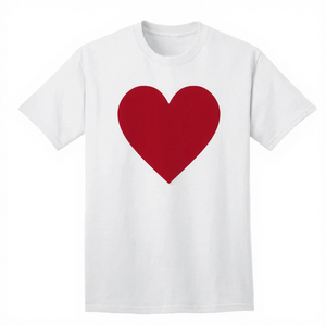 T-shirt blanc pour homme avec imprimé cœur rouge, manches courtes, col rond, coupe classique, tissu jersey 100% coton - Product Image 1