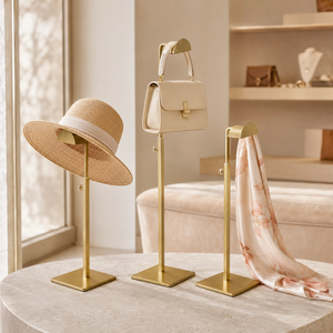AURORA Height-Adjustable Polished Metal Bag/<b>Hat</b> Display <b>Stand</b> for Boutique Countertop - Product Image 1