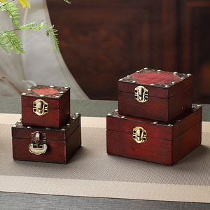 Chinese Retro Style Wooden Jewelry <b>Box</b> Set Mini Storage <b>Box</b> With Metal Clasp For Ring Necklace <b>Gift</b> Packaging Photography Prop - Product Image 2