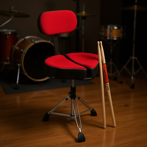 Sgabello per Batteria Imbottito con Seduta Divisa, 4 Gambe, Capacità 200 kg, Schienale in Velluto Rosso, Accessorio per Strumenti Musicali Modello D0100HR2068 - Product Image 2