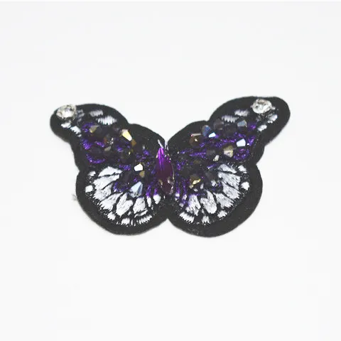 カスタムサイズ色新デザイン刺繍アップリケスパンコール蝶の羽ラインストーンビーズのパッチ