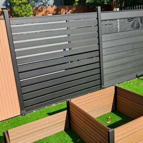 Durable Pre-Assembled WPC Fence Section with Aluminum Posts and Easy Tool-Free Installation for Homeowners