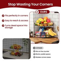 Panier à fruits métallique amovible à 2 niveaux pour coin de comptoir - Support détachable pour légumes avec crochet à bananes, étagère à snacks