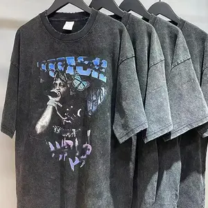 Custom Vintage Acid Wash Katoenen T Shirt Oem Custom Gewassen Tshirt Oversized Loogse Vintage T-Shirt