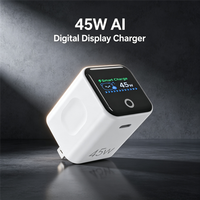 Adaptateur de voyage blanc et noir 45W GaN PD à charge rapide, chargeur secteur US pour ordinateur portable, téléphone et tablette