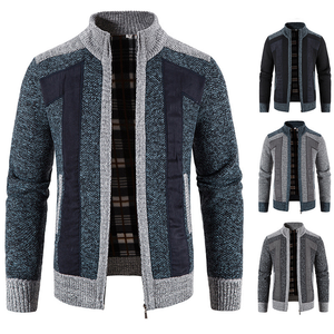 Veste élégante à col montant, manches longues, cardigan à fermeture éclair intégrale, tricot pour <span class=keywords><strong>homme</strong></span>, couleur unie, vente chaude personnalisée - Product Image 1