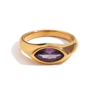 Stainless steel water drop shaped zircon 18-karat gold waterproof and allergy-proof jewelry ring for women
