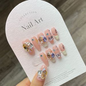 Usine <span class=keywords><strong>pas</strong></span> <span class=keywords><strong>cher</strong></span> en gros court mi-longueur nail art fait à la main acrylique réutilisable diamant brillant avec <span class=keywords><strong>gel</strong></span> <span class=keywords><strong>Faux</strong></span> <span class=keywords><strong>ongles</strong></span> artificiels - Product Image 1