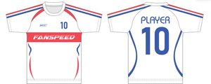 Uniforme de Fútbol Personalizado para Equipos Nacionales, Camiseta Blanca para Hombre con Líneas Curvas Rojas y Azules Dinámicas - Product Image 2