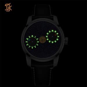 นาฬิกาแบบกลไกอัตโนมัติ OEM แบบกำหนดเองได้ พร้อมกลไก Wandering Hours ที่เป็นเอกลักษณ์ ไม่มีโลโก้ หน้าปัดหินอะเวนเจอรีนสีน้ำเงินดำ - Product Image 3