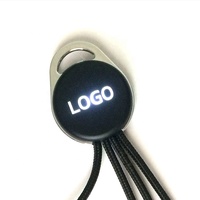 Gadgets électroniques bon marché promotionnels double face LED allument le logo personnalisé forme ronde 3 en 1 câble de charge avec porte-clés