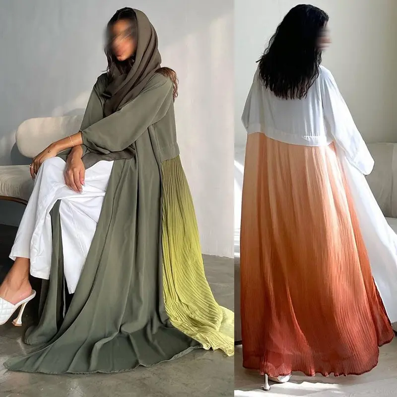 Mới nhất đến EID Dubai thanh lịch Thổ Nhĩ Kỳ sang trọng khiêm tốn abaya phụ nữ hồi giáo Đầm voan xếp li nối kaftan mở abaya