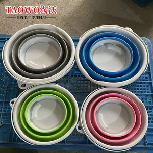 Portable <b>Folding</b> Water <b>Bucket</b> Plastic Round Multifunctional For Car Outdoor Travel Kids Use Gray Green Blue Pink - Product Image 2
