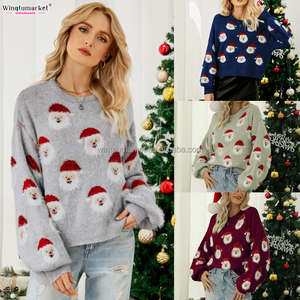 Vente en gros de pulls d'hiver en tricot de grande taille à manches longues en mohair pulls de Noël pour enfants et père Noël pour femmes - Product Image 4
