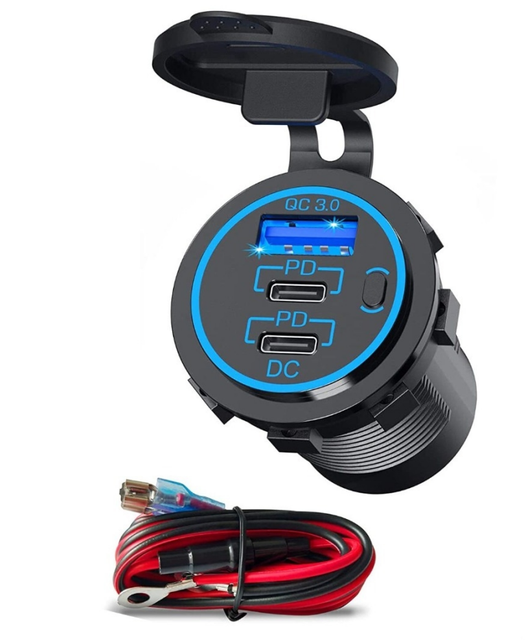 Multi Port 12V USB Charger Socket Dual PD3.0 USB C And QC3.0 Outlet With Power Switch For Fast Charging Car Boat RV Marine ATV