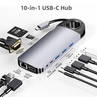 10 in 1 10Port USB-C Hub Tipe C Multiport Adapter Splitter USB3.0 3.5MM SD TF untuk MacBook Aluminium Docking Station