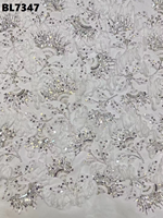 Tissu de Mariée de Luxe en Dentelle Perlée avec Paillettes et Broderies, Doublure Non Tissée de Poids Moyen pour Mariage et Textile de Maison