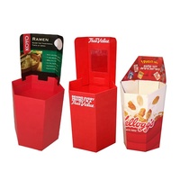 Présentoir hexagonal moderne et portable en carton, écologique, avec pelliculage brillant, pliable et autoportant pour supermarché