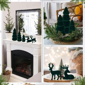 Ensemble de 3 sapins de Noël de haute qualité, écologiques, 15/20/25 cm, en résine et velours pulvérisé, pour table, base moderne, intérieur - Product Image 4