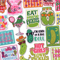 Patchs brodés personnalisés drôles en forme de cornichon, thermocollants, avec slogan et lettres en forme de melon amer, pour la décoration de vêtements, sacs à dos et chapeaux