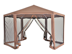 Tonnelle de camping hexagonale pop-up robuste avec 6 moustiquaires, cadre en acier réglable en hauteur sur 3 niveaux, marron - Product Image 1