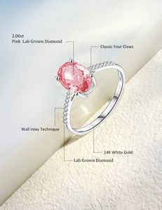 Anillo solitario SGARIT con diamante rosa de laboratorio de corte ovalado de 2 quilates, oro blanco de 14 quilates, cuatro puntas, media pavé, anillo de compromiso y promesa para mujer - Product Image 3