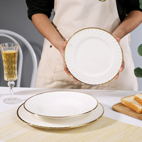 Assiette plate en porcelaine fine pour restaurant, motif spirale blanc, vaisselle en céramique